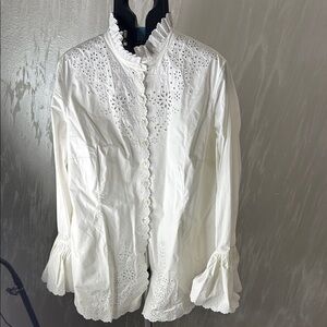 NWT Paco Rabanne H&M White Ruffled Blouse with Mandarin Collar XL